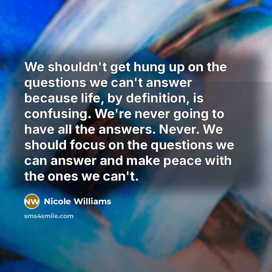 “We shouldn't get hung up on the questions we can't…” quote by Nicole Williams