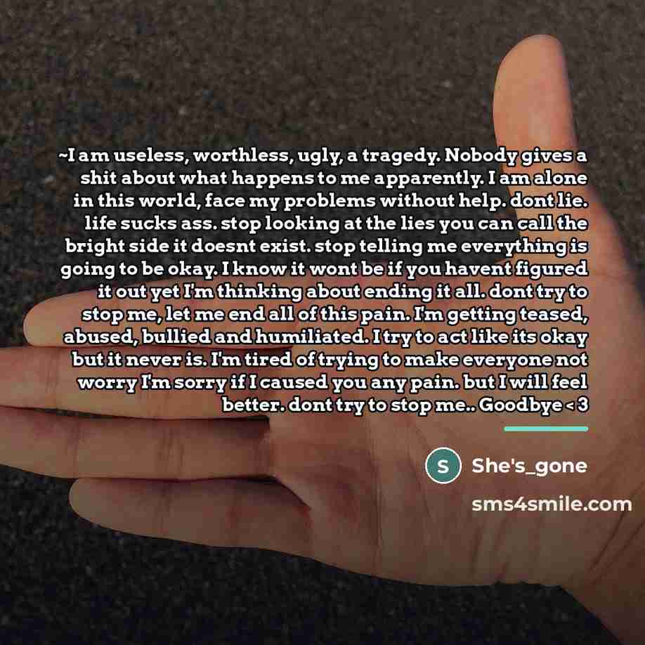 “~I am useless, worthless, ugly, a tragedy. Nobody gives a…” quote by She's_gone
