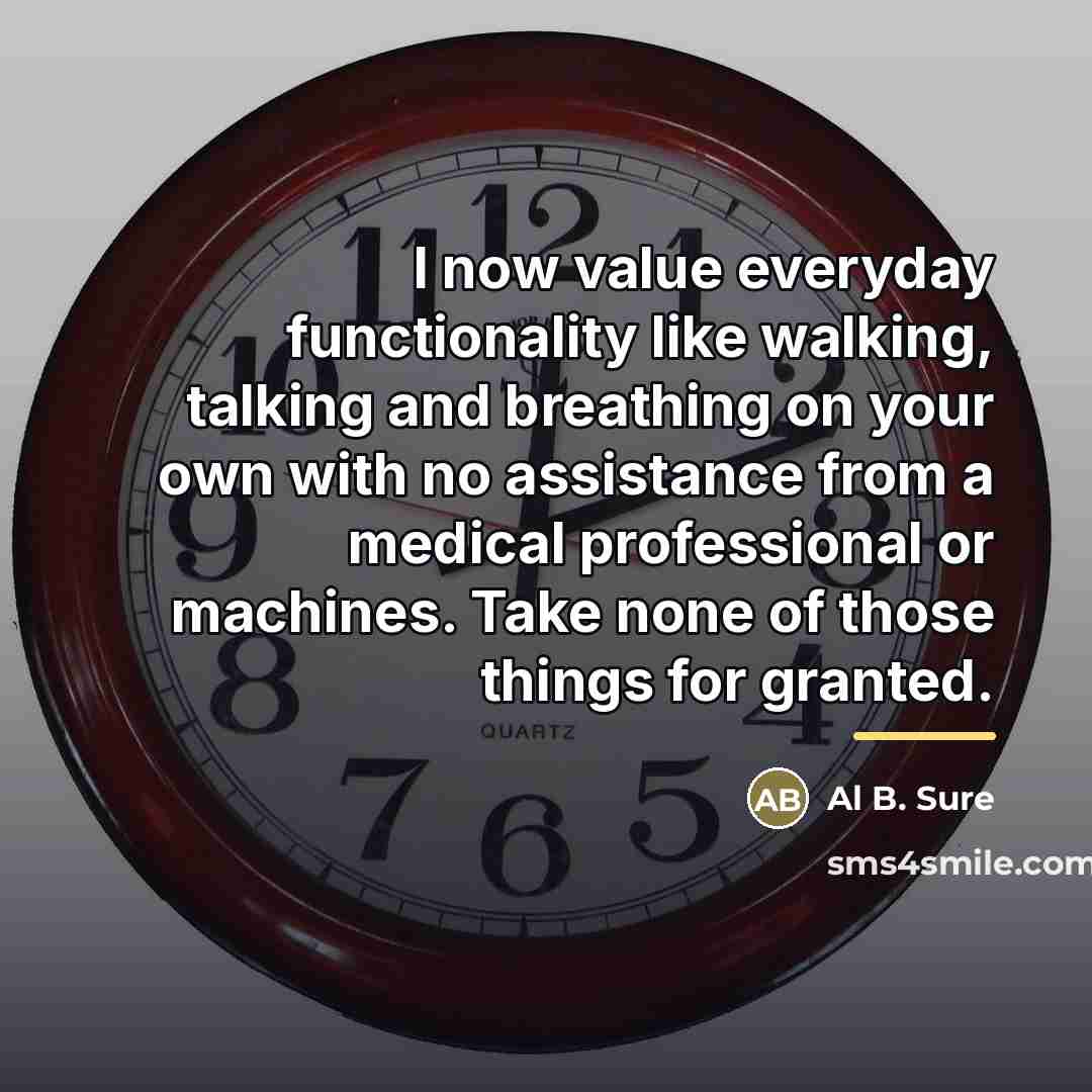 “I now value everyday functionality like walking, talking and breathing…” quote by Al B. Sure
