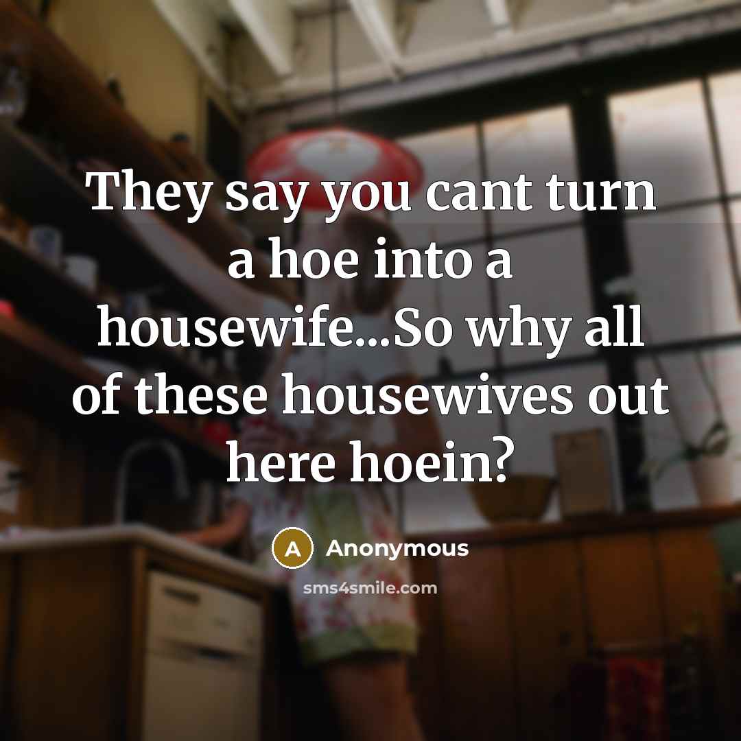 “They say you cant turn a hoe into a housewife...So why all of these housewives out here hoein?” quote by Anonymous