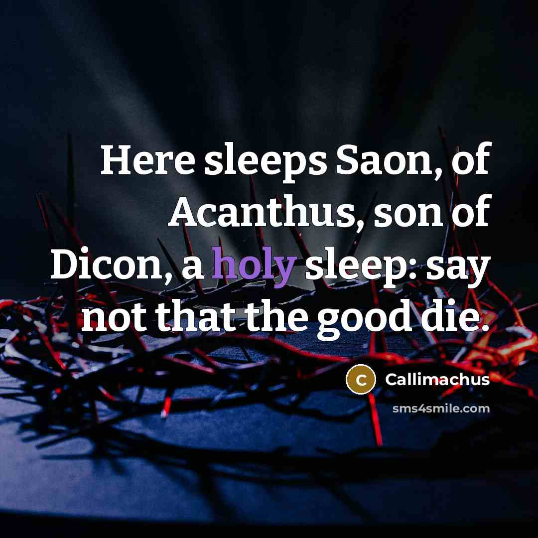 “Here sleeps Saon, of Acanthus, son of Dicon, a holy…” quote by Callimachus