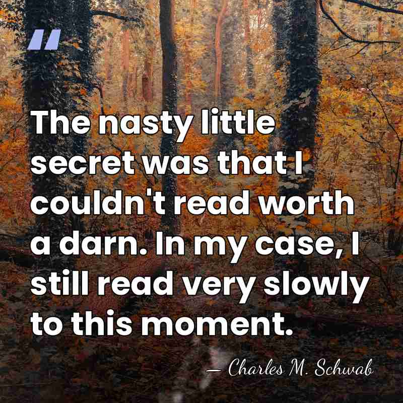 The nasty little secret was that I couldn't read worth a darn.&hellip; - Charles M. Schwab