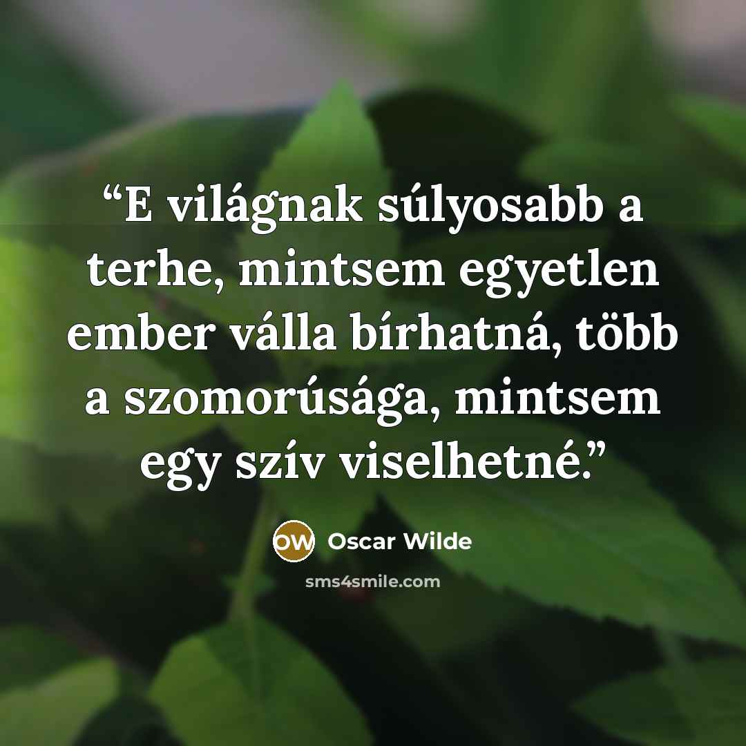“E világnak súlyosabb a terhe, mintsem egyetlen ember válla bírhatná, több a szomorúsága, mintsem egy szív viselhetné.” quote by Oscar Wilde