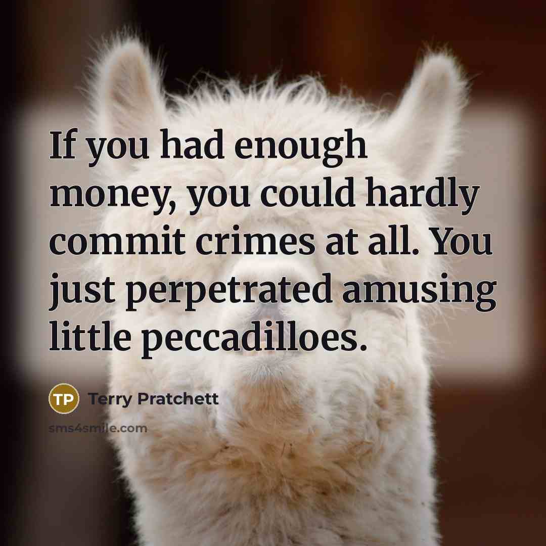 “If you had enough money, you could hardly commit crimes…” quote by Terry Pratchett