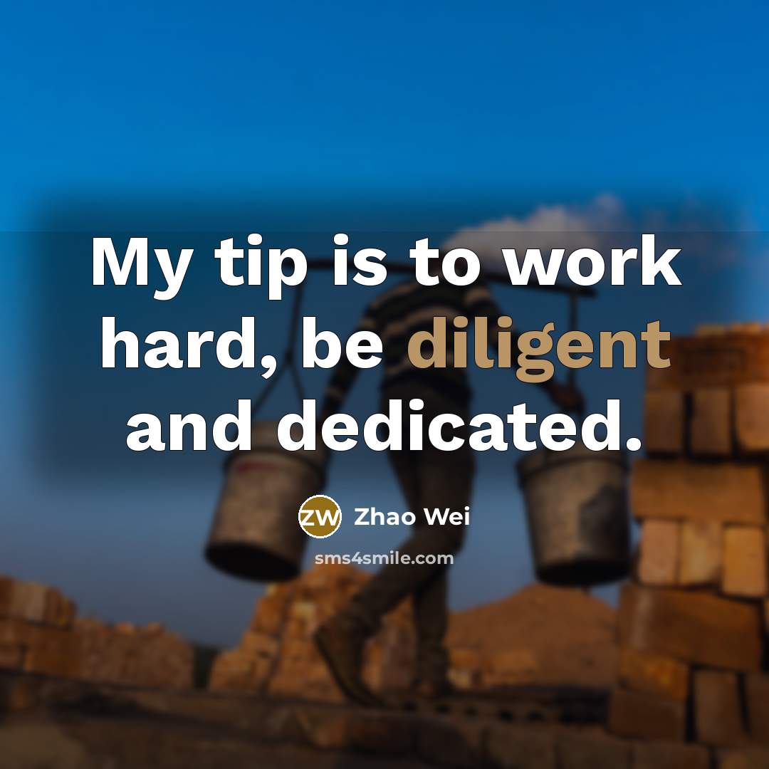 “My tip is to work hard, be diligent and dedicated.…” quote by Zhao Wei