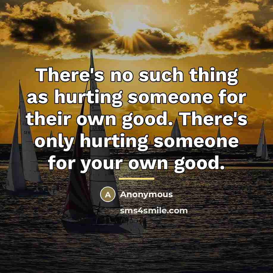“There's no such thing as hurting someone for their own…” quote by Anonymous