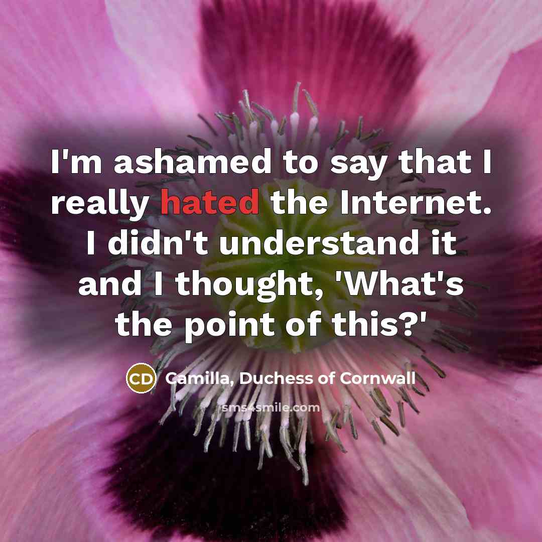 “I'm ashamed to say that I really hated the Internet.…” quote by Camilla, Duchess of Cornwall