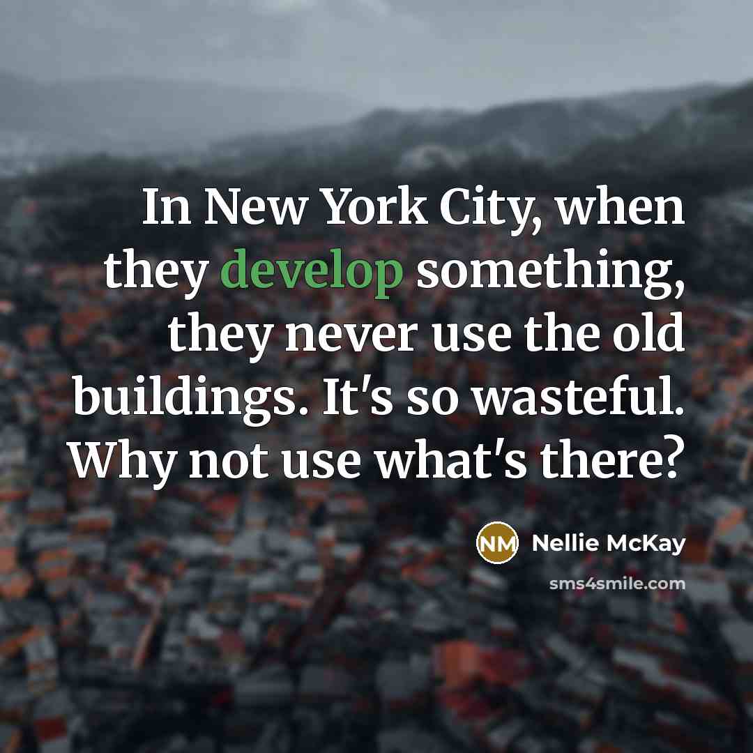 “In New York City, when they develop something, they never…” quote by Nellie McKay