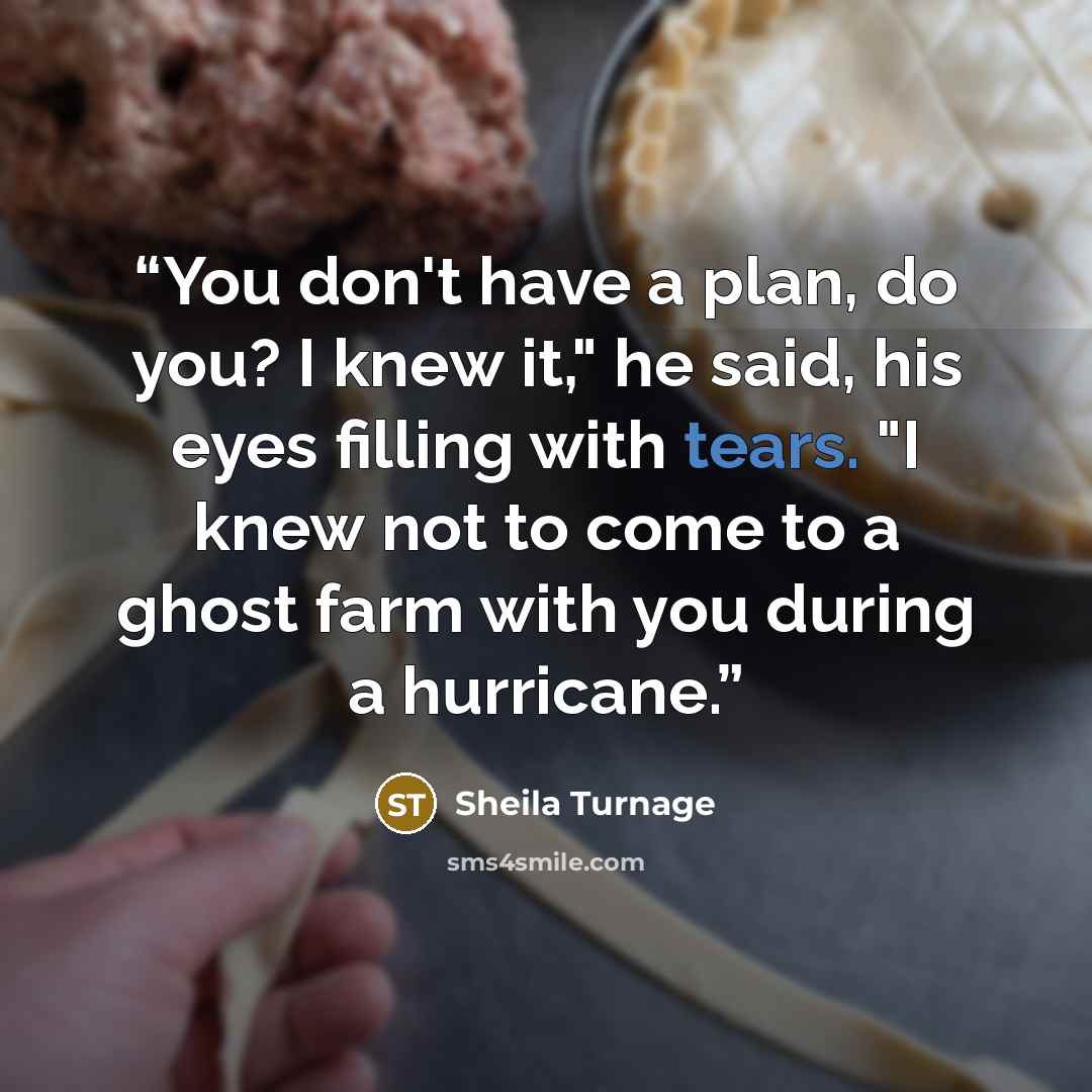 “You don't have a plan, do you? I knew it," he said, his eyes filling with tears. "I knew not to come to a ghost farm with you during a hurricane.” quote by Sheila Turnage