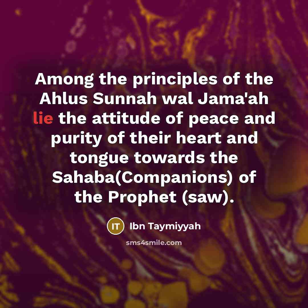 “Among the principles of the Ahlus Sunnah wal Jama'ah lie the attitude of peace and purity of their heart and tongue towards the Sahaba(Companions) of the Prophet (saw).” quote by Ibn Taymiyyah