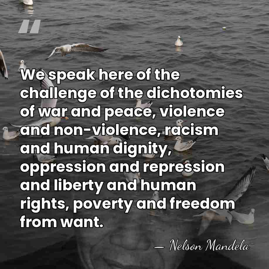 We speak here of the challenge of the dichotomies of war and&hellip; - Nelson Mandela