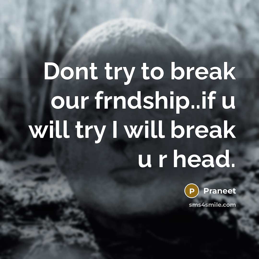 “Dont try to break our frndship..if u will try I will break u r head.” quote by Praneet