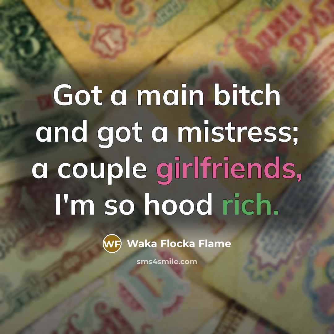 “Got a main bitch and got a mistress; a couple girlfriends, I'm so hood rich.” quote by Waka Flocka Flame