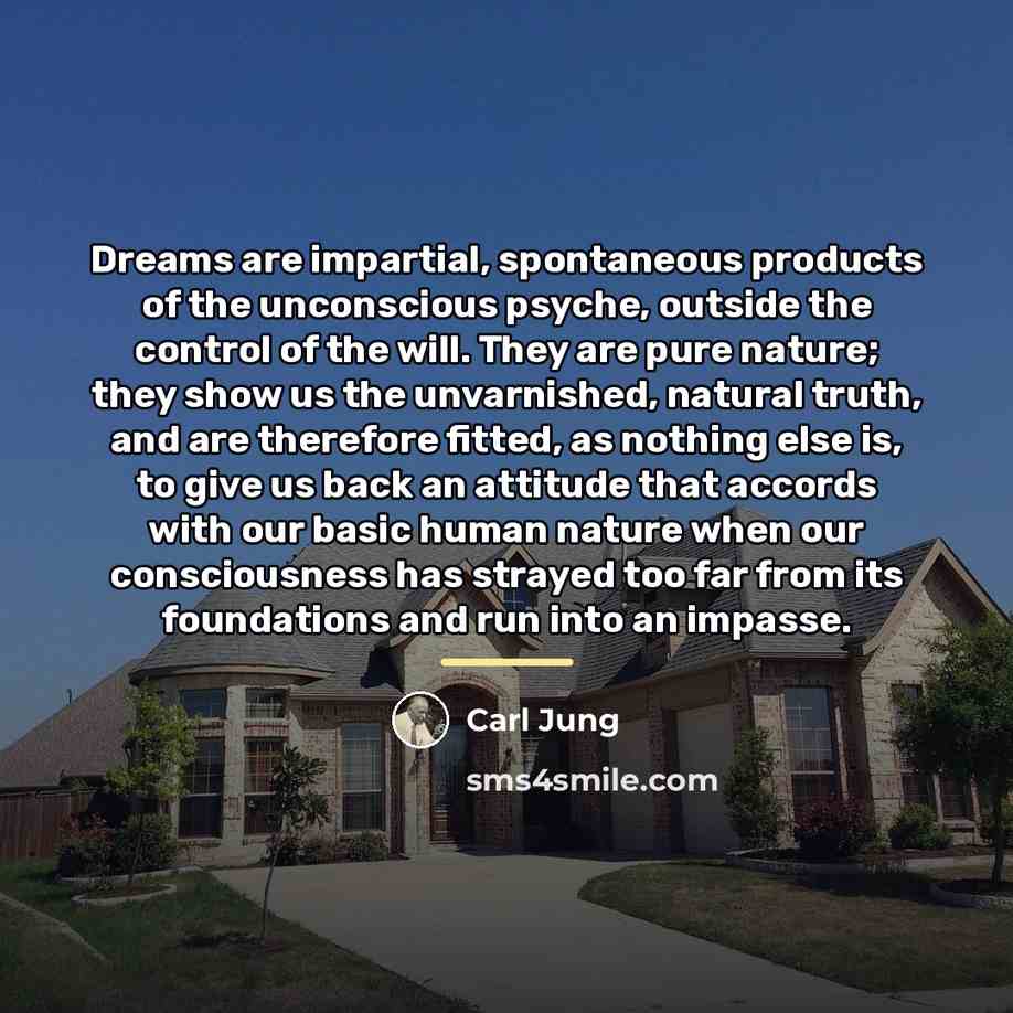 “Dreams are impartial, spontaneous products of the unconscious psyche, outside…” quote by Carl Jung