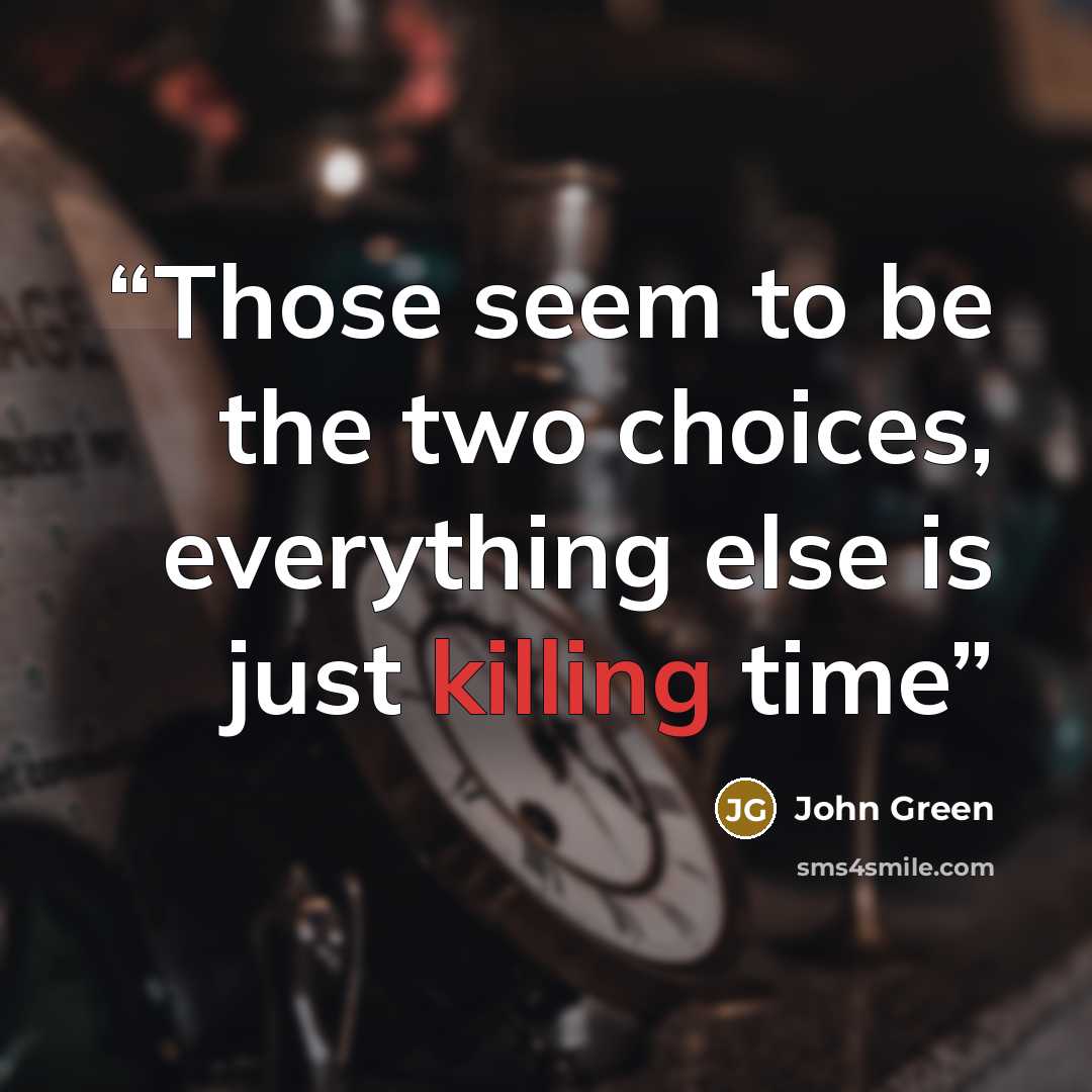 “Those seem to be the two choices, everything else is just killing time” quote by John Green