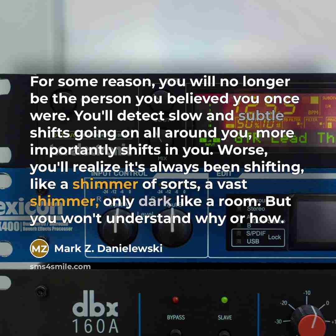 “For some reason, you will no longer be the person…” quote by Mark Z. Danielewski