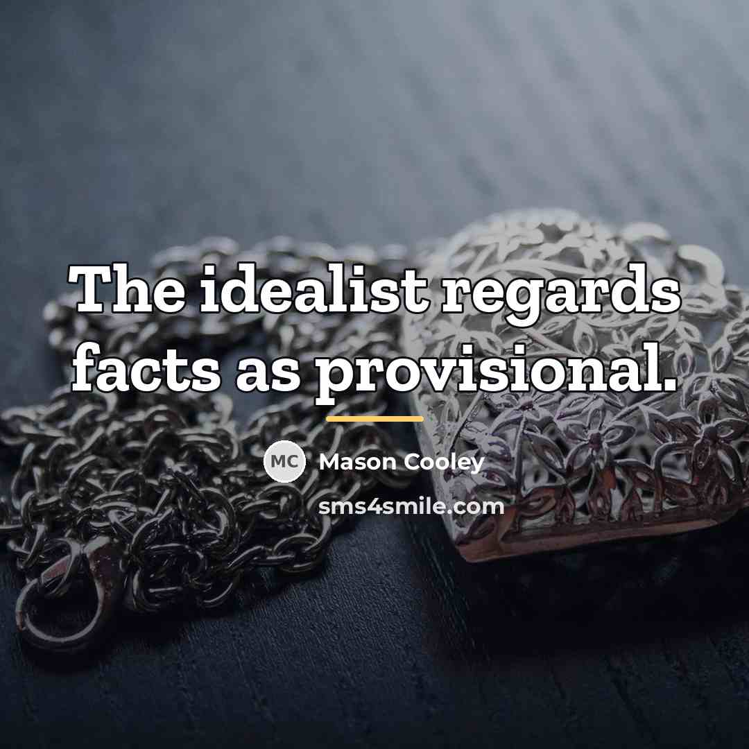 “The idealist regards facts as provisional.…” quote by Mason Cooley
