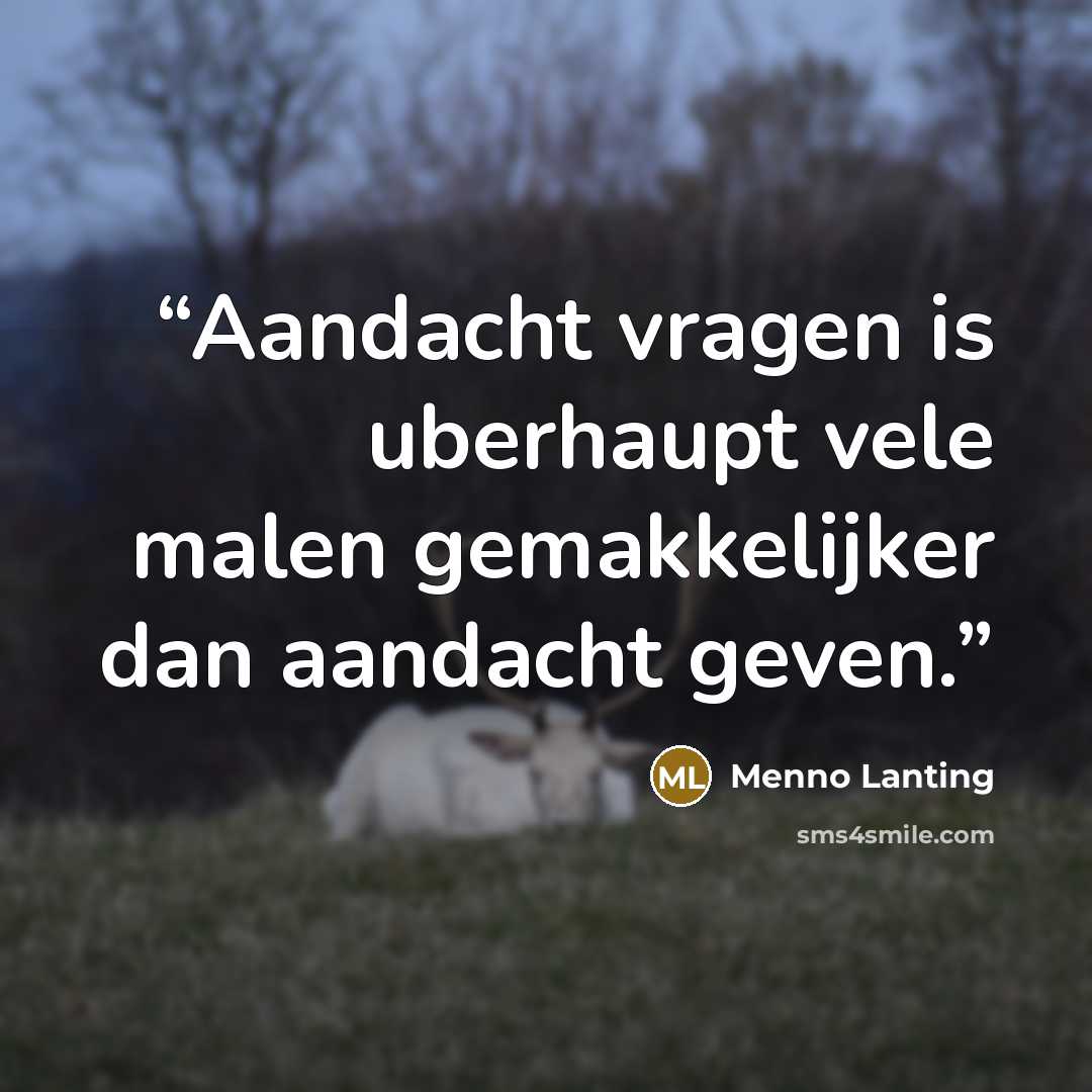 “Aandacht vragen is uberhaupt vele malen gemakkelijker dan aandacht geven.” quote by Menno Lanting