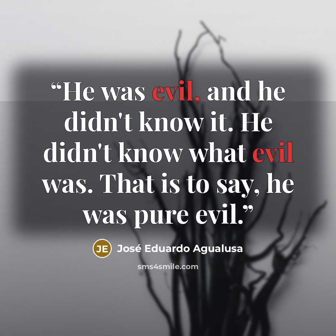 “He was evil, and he didn't know it. He didn't know what evil was. That is to say, he was pure evil.” quote by José Eduardo Agualusa