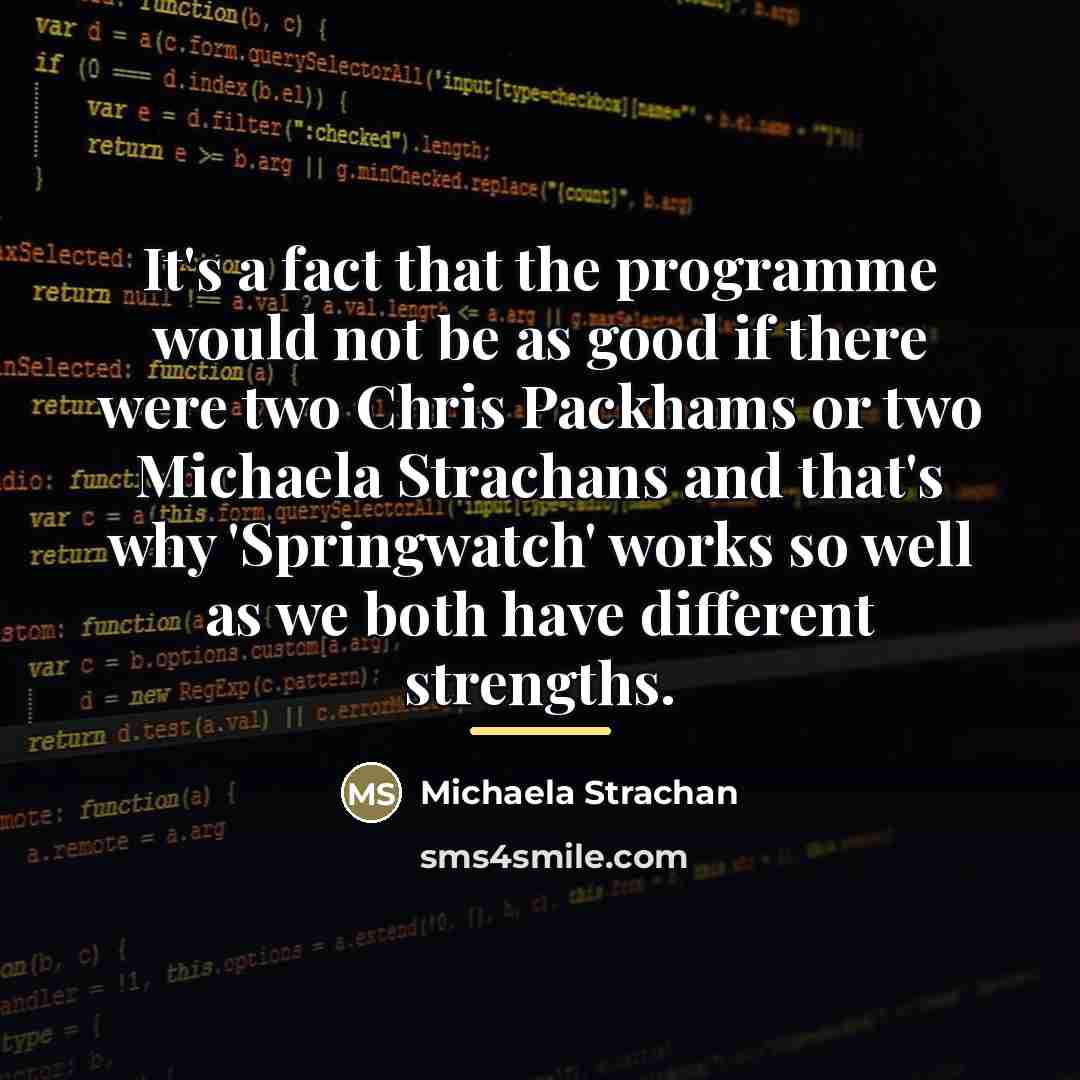 “It's a fact that the programme would not be as…” quote by Michaela Strachan