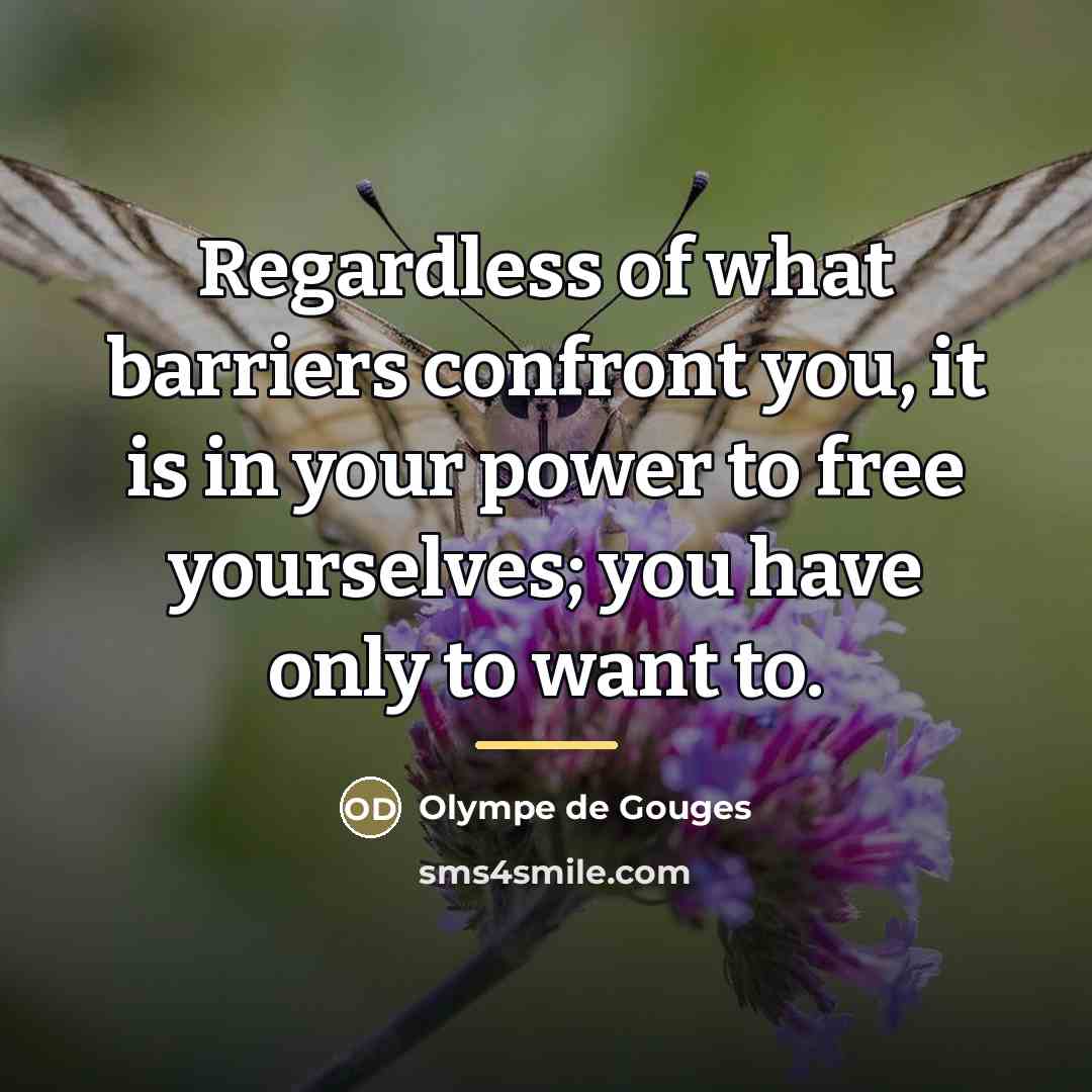 “Regardless of what barriers confront you, it is in your…” quote by Olympe de Gouges