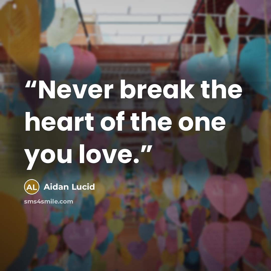 “Never break the heart of the one you love.” quote by Aidan Lucid