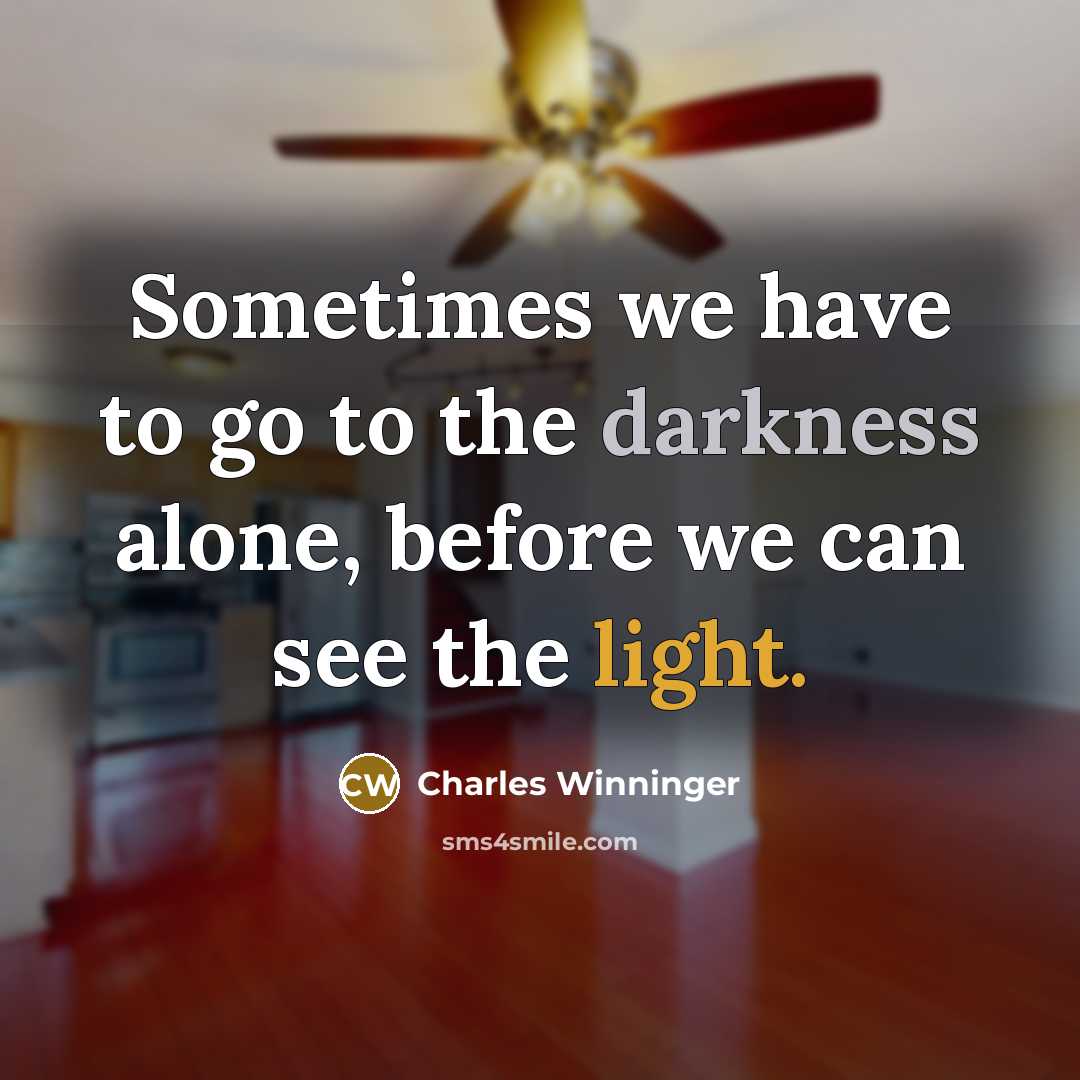 “Sometimes we have to go to the darkness alone, before we can see the light.” quote by Charles Winninger