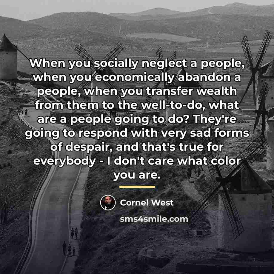“When you socially neglect a people, when you economically abandon…” quote by Cornel West