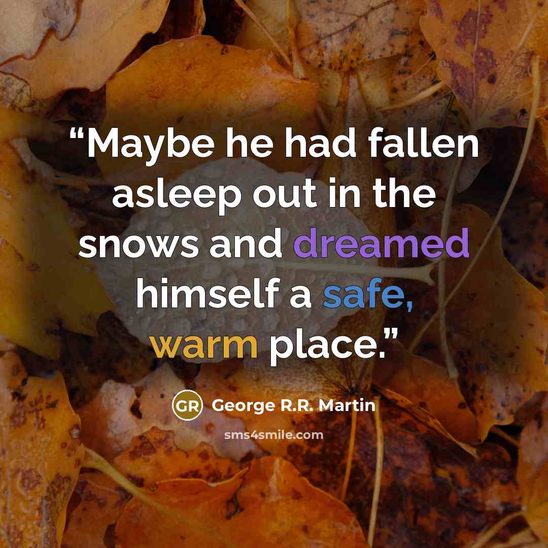 “Maybe he had fallen asleep out in the snows and dreamed himself a safe, warm place.” quote by George R.R. Martin