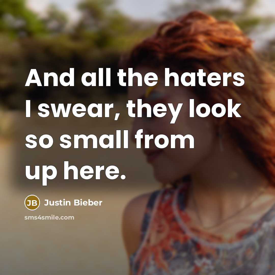“And all the haters I swear, they look so small from up here.” quote by Justin Bieber