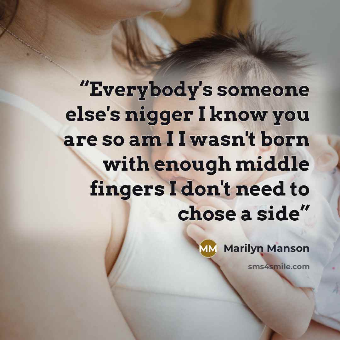 “Everybody's someone else's nigger I know you are so am I I wasn't born with enough middle fingers I don't need to chose a side” quote by Marilyn Manson