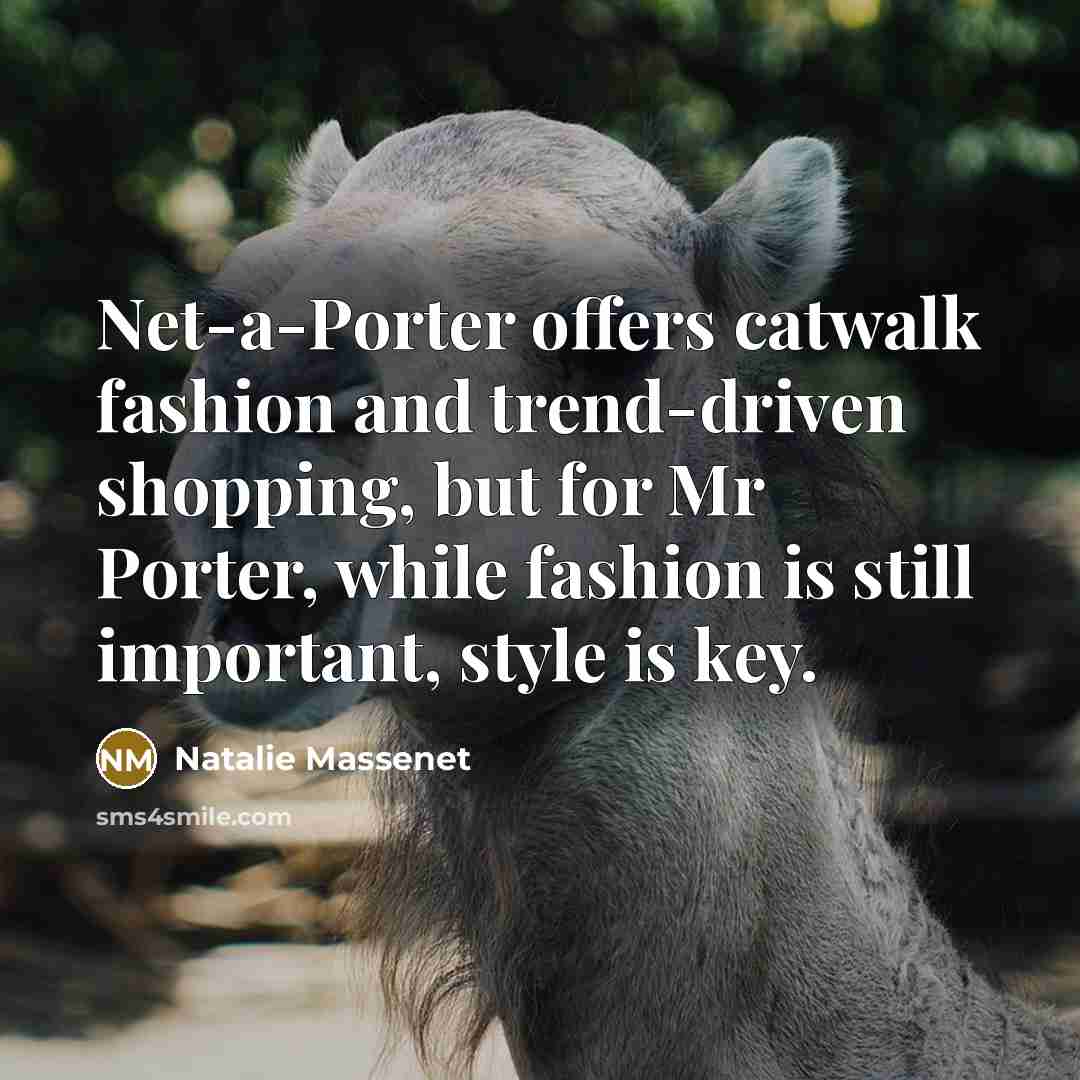 “Net-a-Porter offers catwalk fashion and trend-driven shopping, but for Mr Porter, while fashion is still important, style is key.” quote by Natalie Massenet