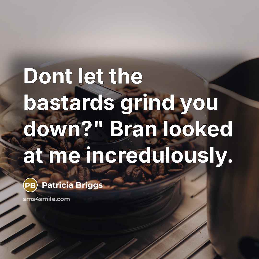 “Dont let the bastards grind you down?" Bran looked at me incredulously.” quote by Patricia Briggs