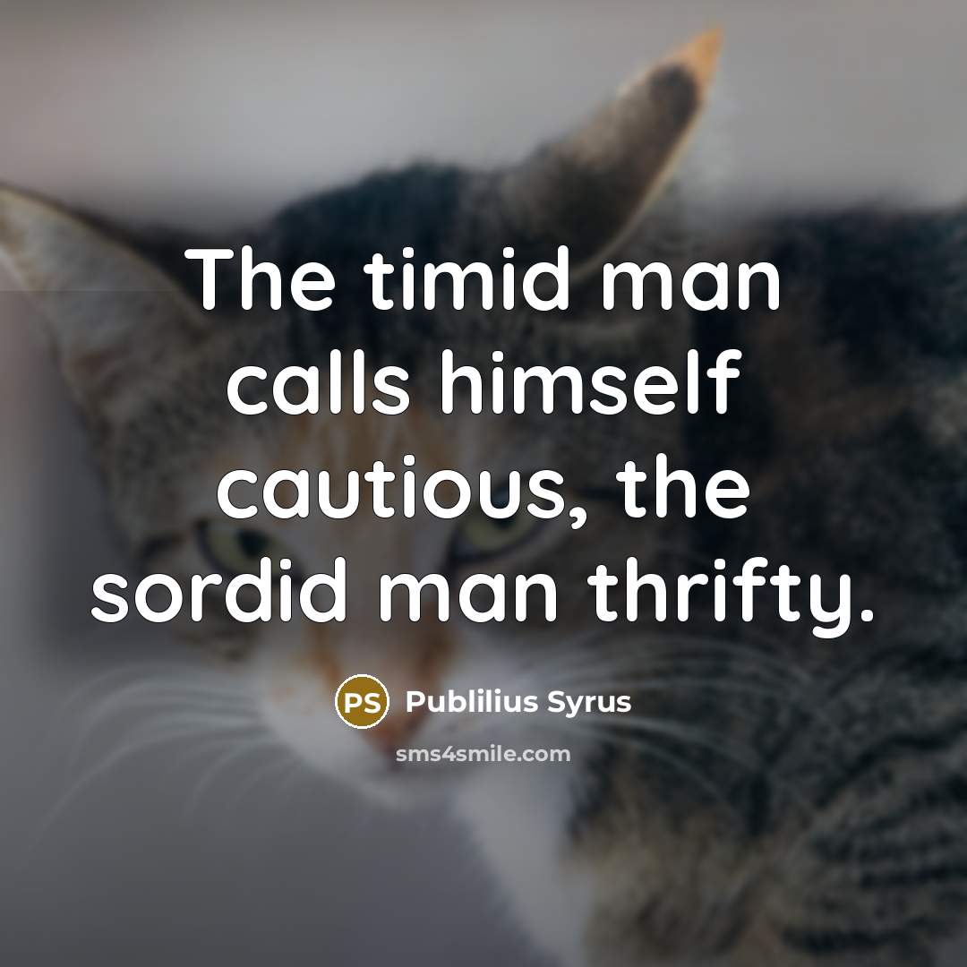 “The timid man calls himself cautious, the sordid man thrifty.…” quote by Publilius Syrus