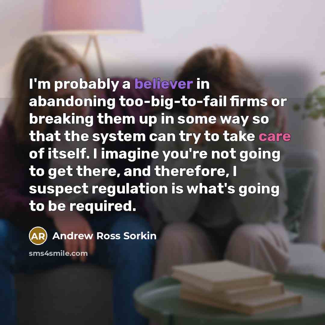 “I'm probably a believer in abandoning too-big-to-fail firms or breaking…” quote by Andrew Ross Sorkin