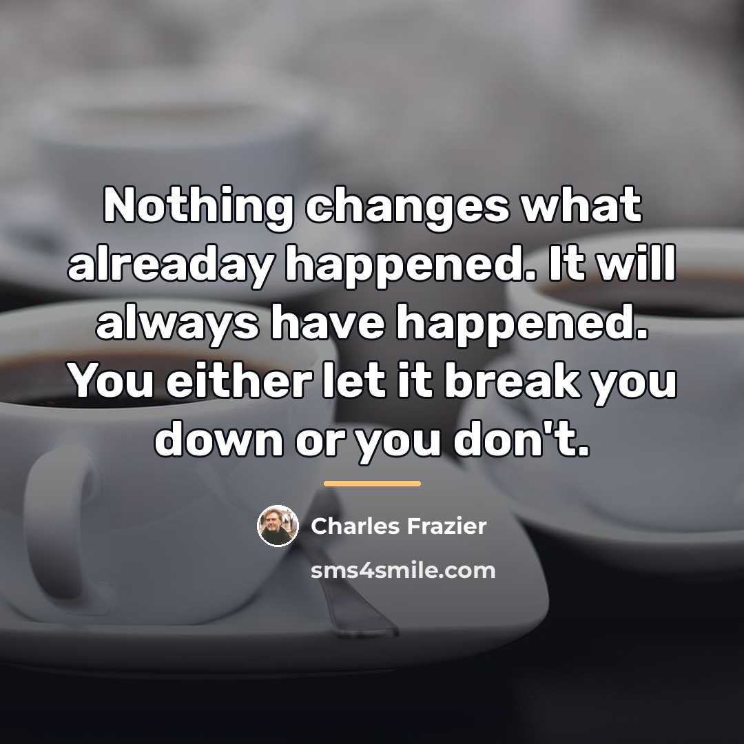 “Nothing changes what alreaday happened. It will always have happened.…” quote by Charles Frazier