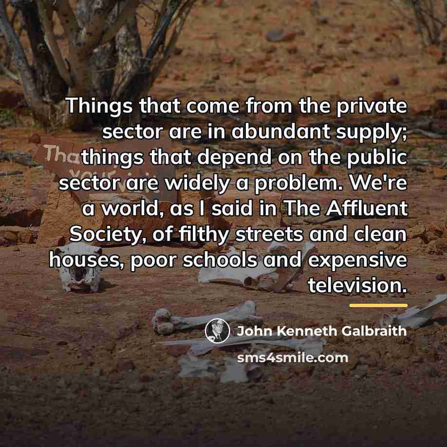 “Things that come from the private sector are in abundant…” quote by John Kenneth Galbraith