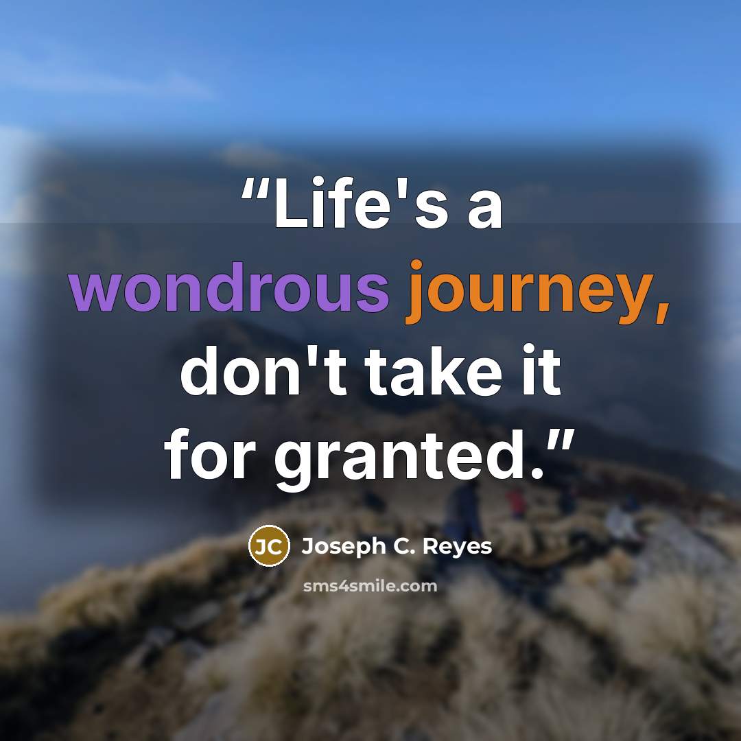 “Life's a wondrous journey, don't take it for granted.” quote by Joseph C. Reyes