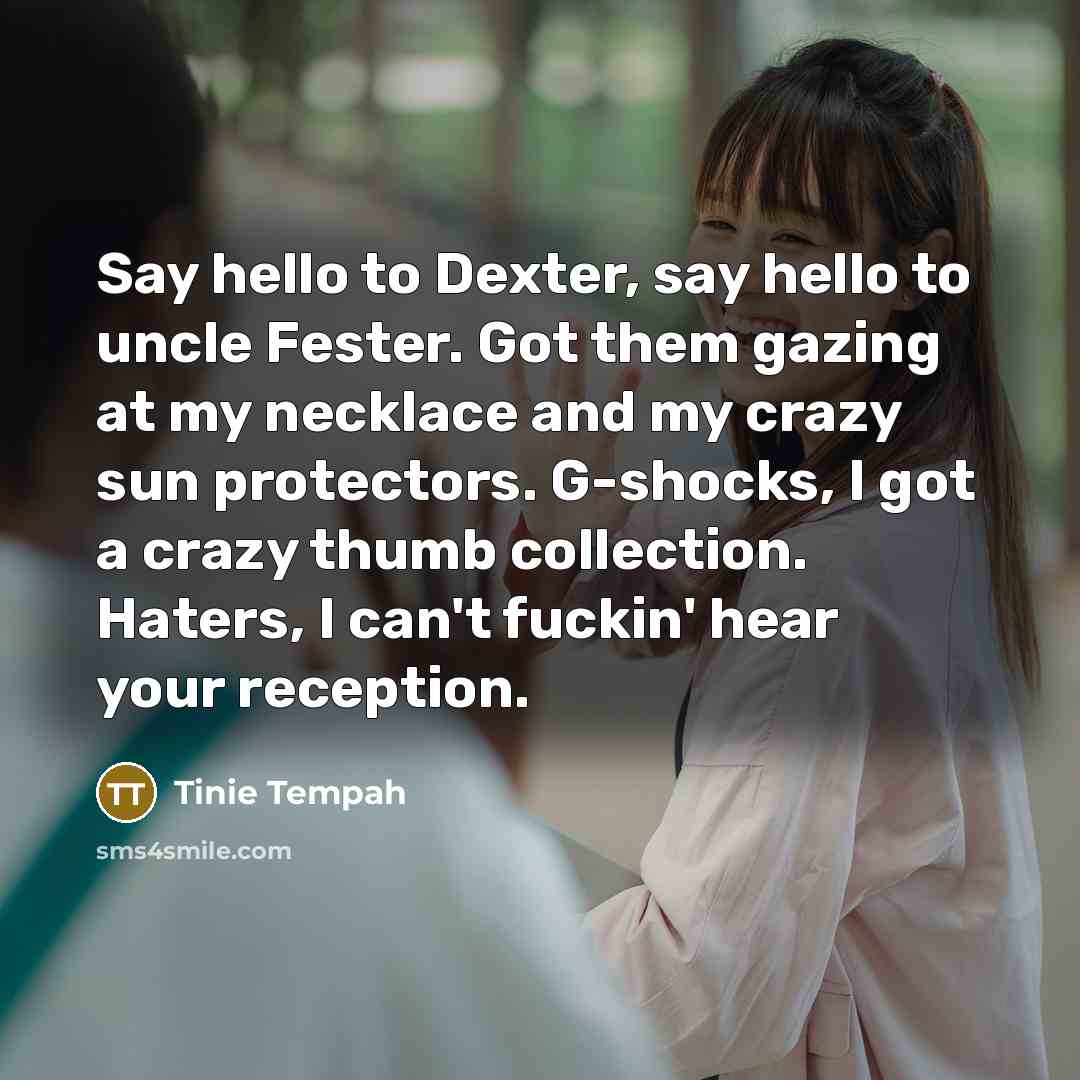 “Say hello to Dexter, say hello to uncle Fester. Got…” quote by Tinie Tempah