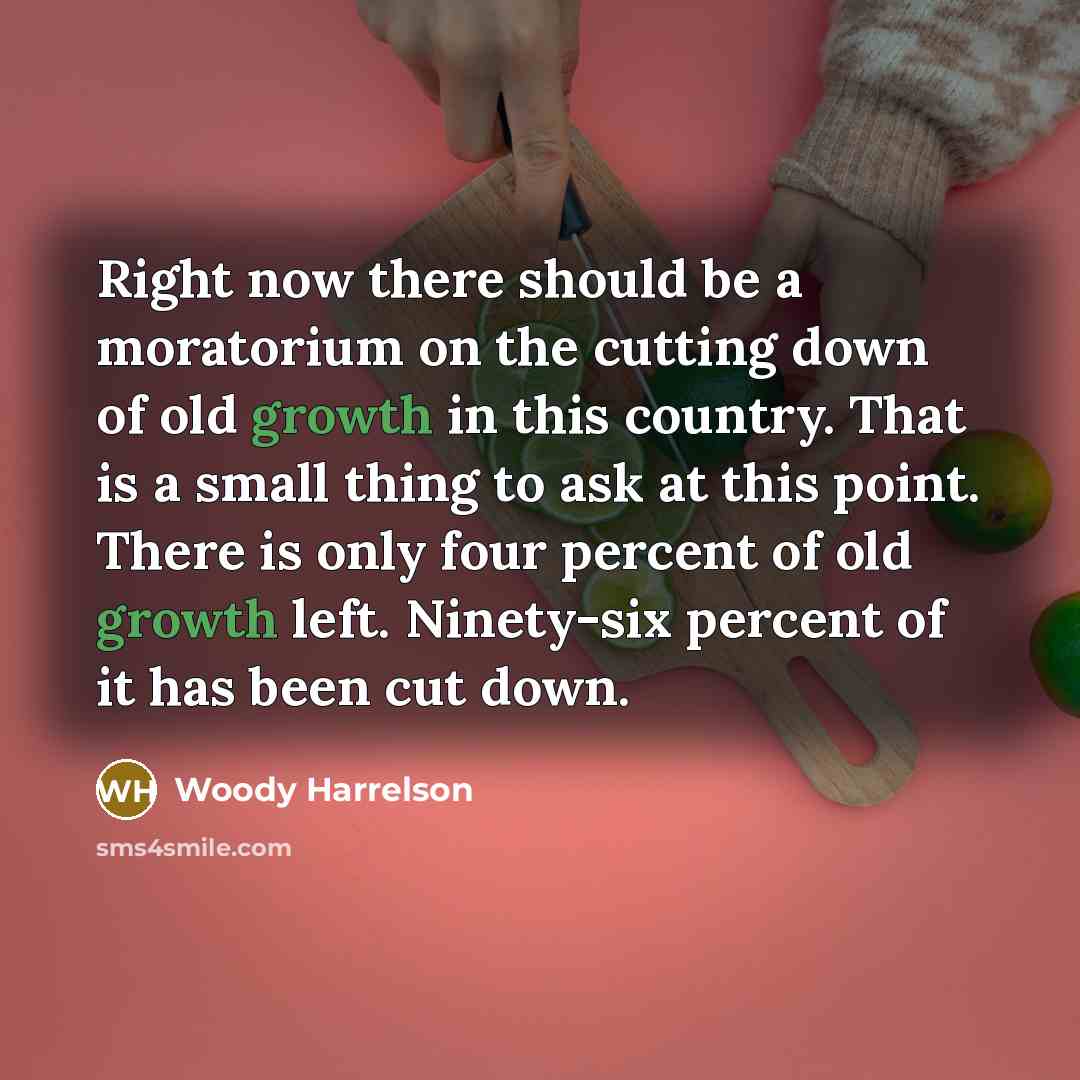 “Right now there should be a moratorium on the cutting…” quote by Woody Harrelson