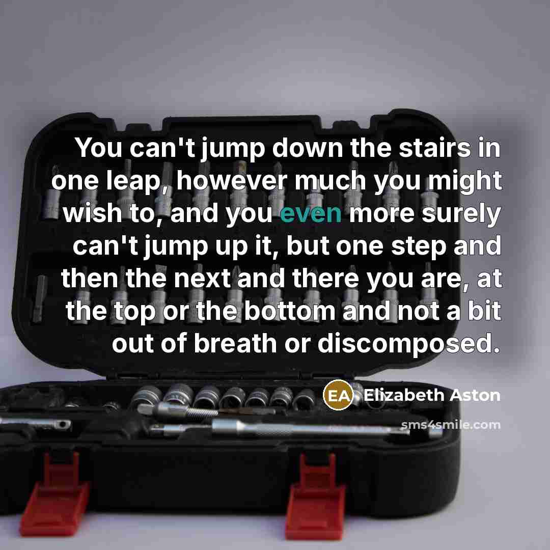 “You can't jump down the stairs in one leap, however…” quote by Elizabeth Aston