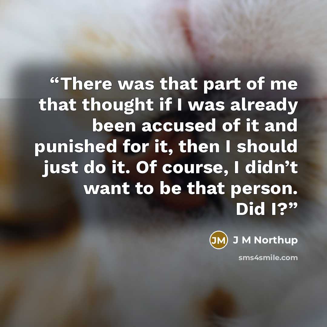 “There was that part of me that thought if I was already been accused of it and punished for it, then I should just do it. Of course, I didn’t want to be that person. Did I?” quote by J M Northup