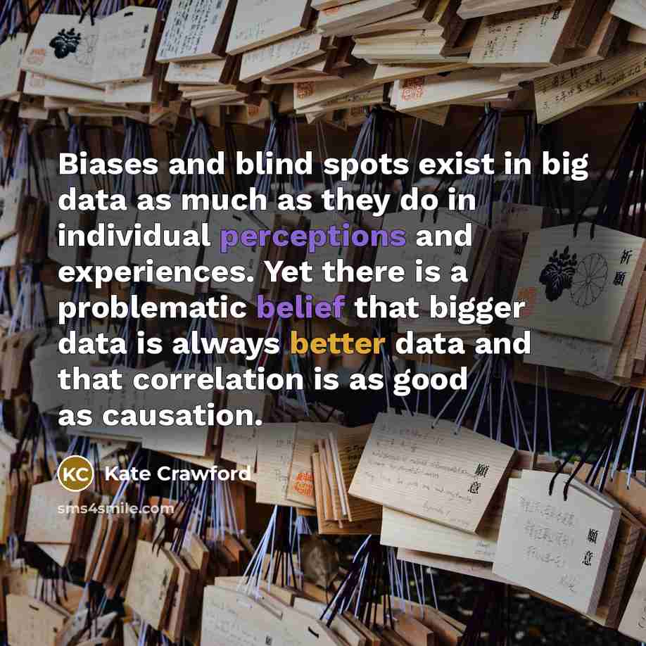 “Biases and blind spots exist in big data as much…” quote by Kate Crawford