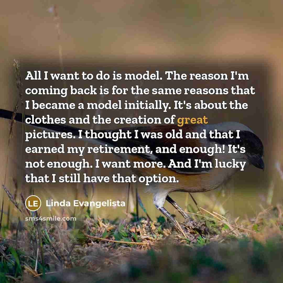 “All I want to do is model. The reason I'm…” quote by Linda Evangelista