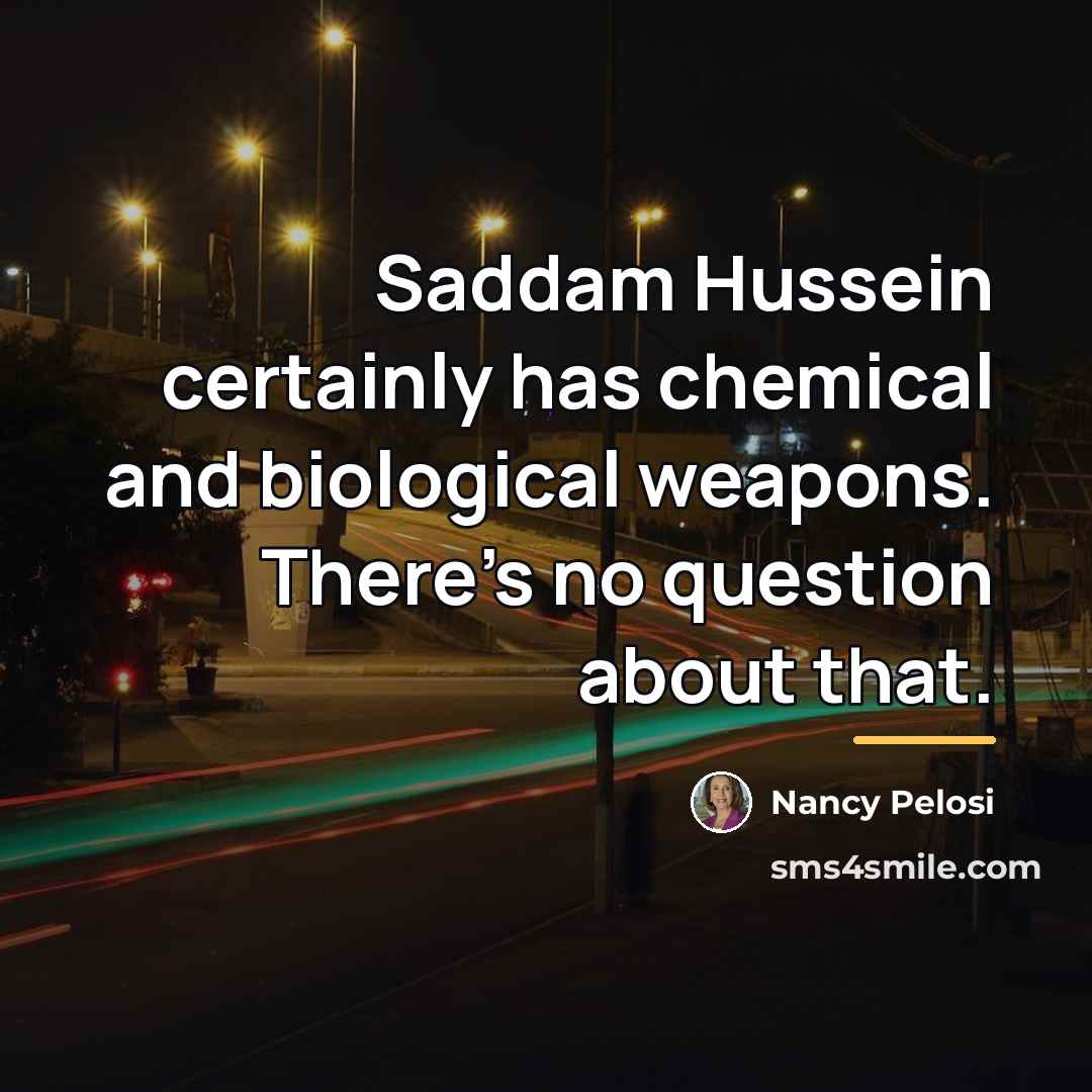 “Saddam Hussein certainly has chemical and biological weapons. There's no…” quote by Nancy Pelosi