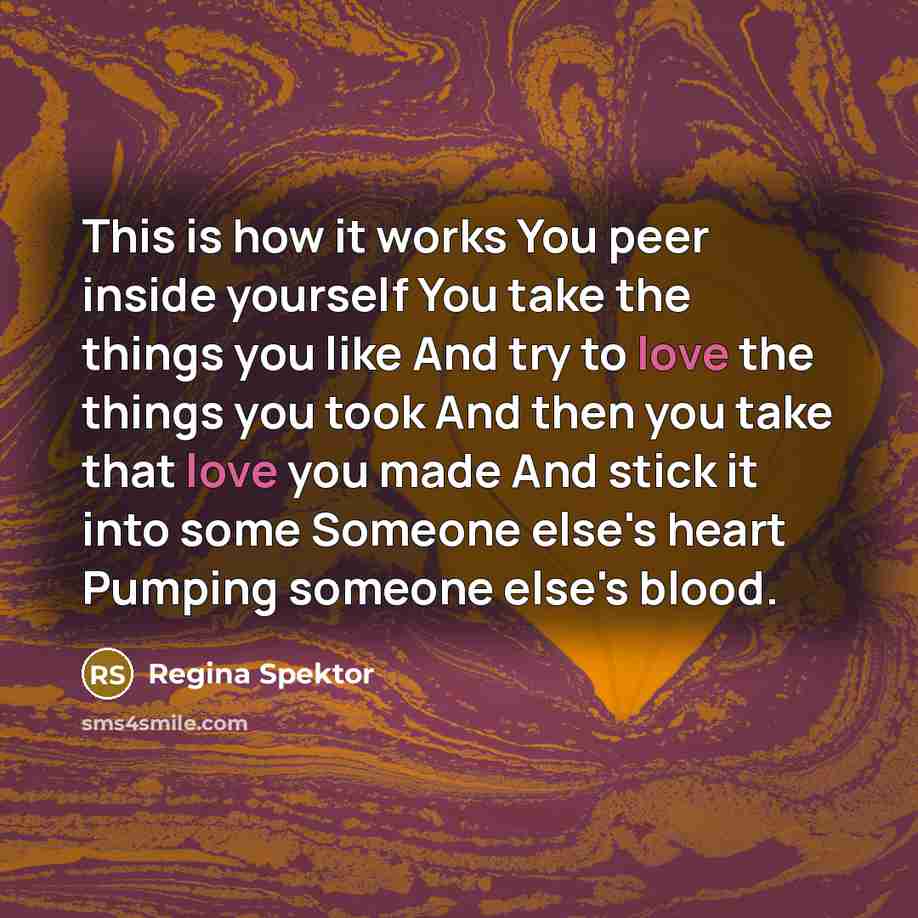 “This is how it works You peer inside yourself You…” quote by Regina Spektor