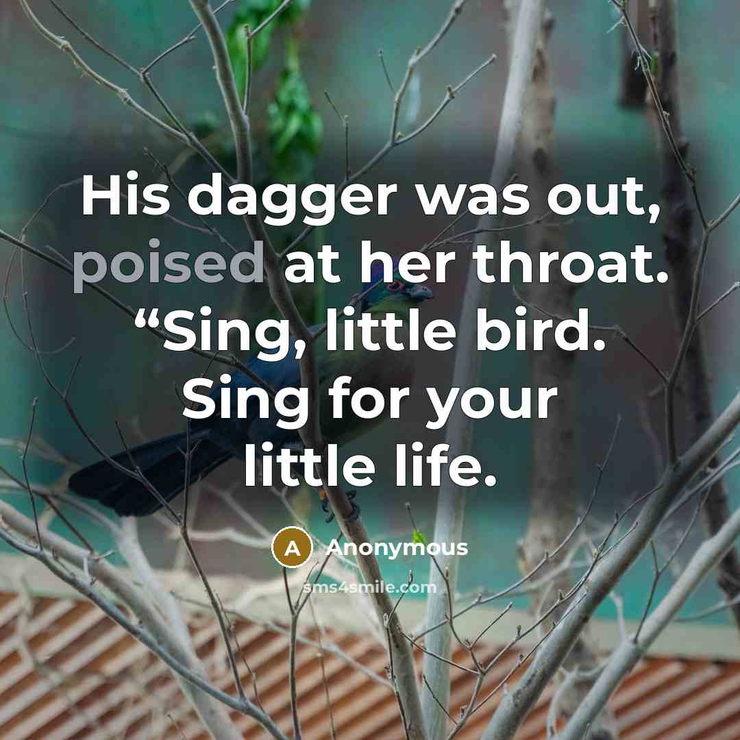 “His dagger was out, poised at her throat. “Sing, little…” quote by Anonymous