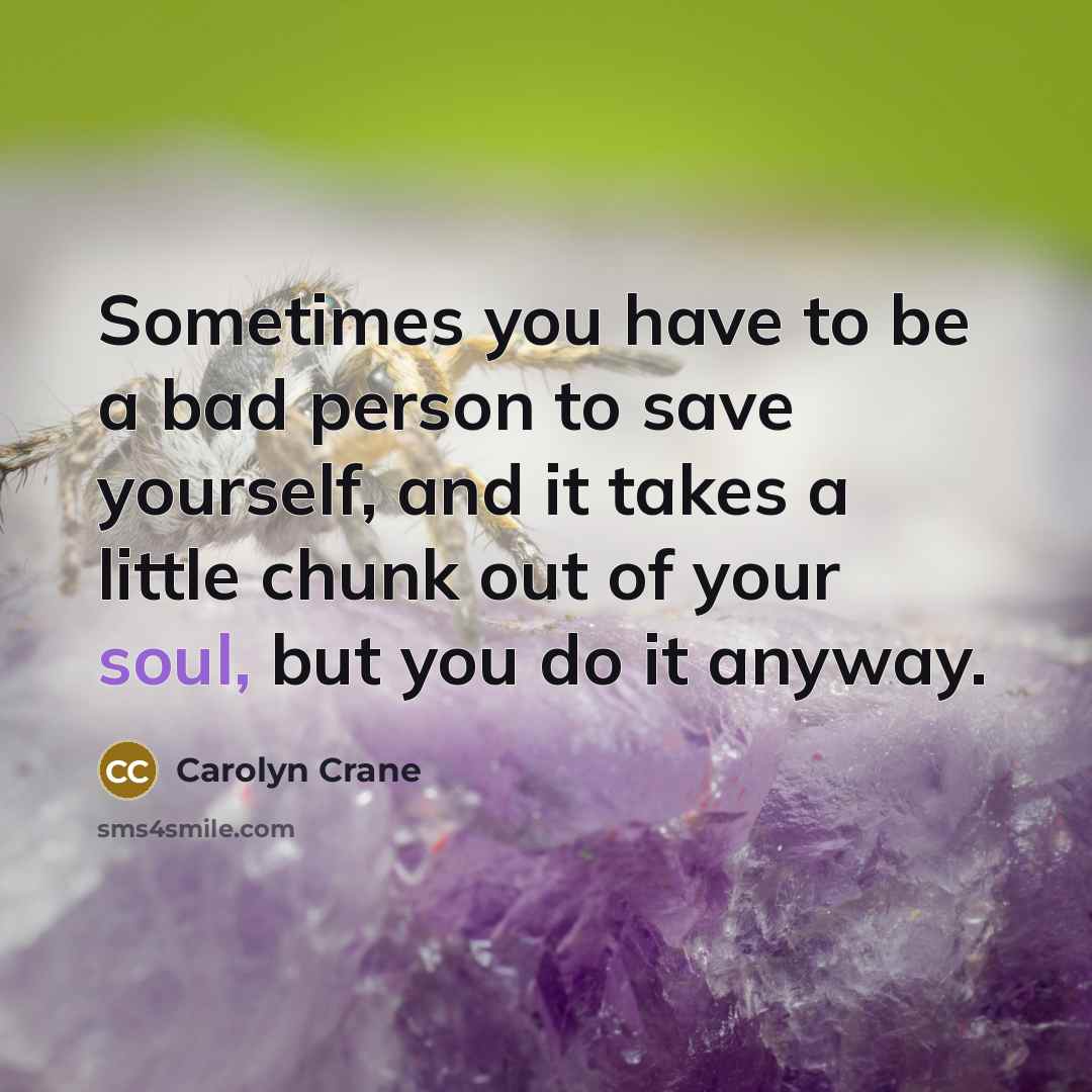 “Sometimes you have to be a bad person to save…” quote by Carolyn Crane