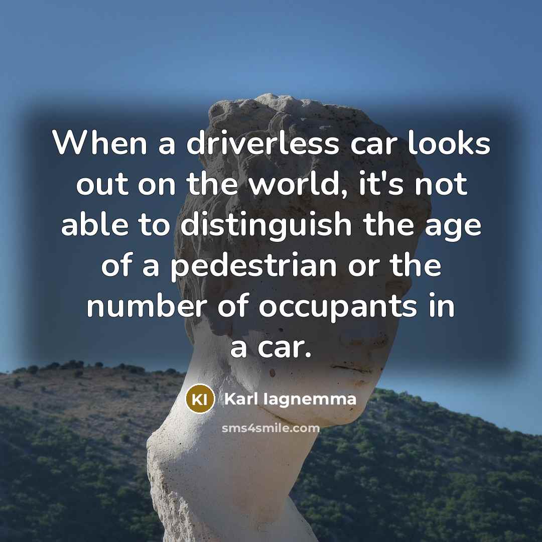 “When a driverless car looks out on the world, it's…” quote by Karl Iagnemma