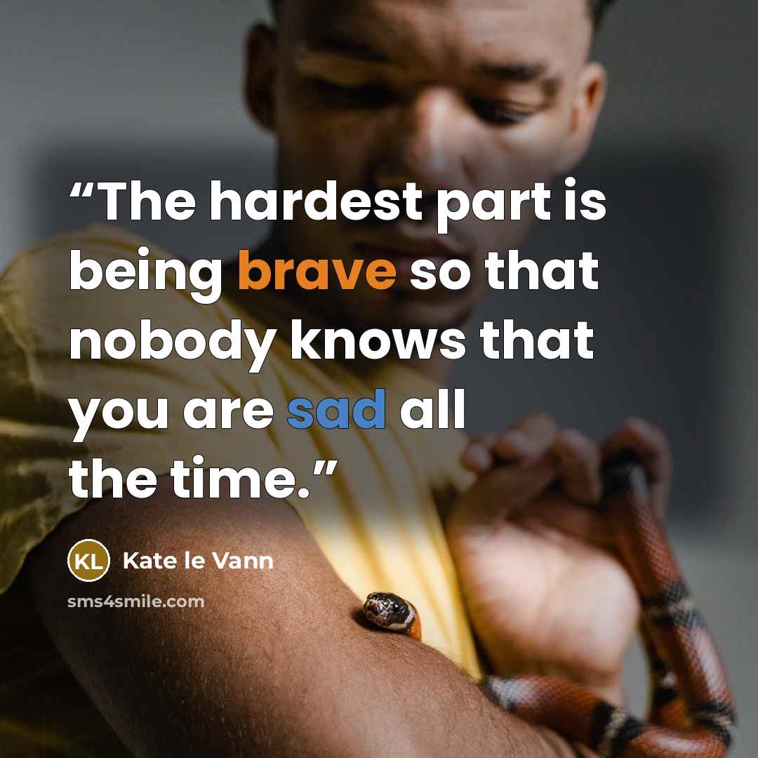 “The hardest part is being brave so that nobody knows that you are sad all the time.” quote by Kate le Vann